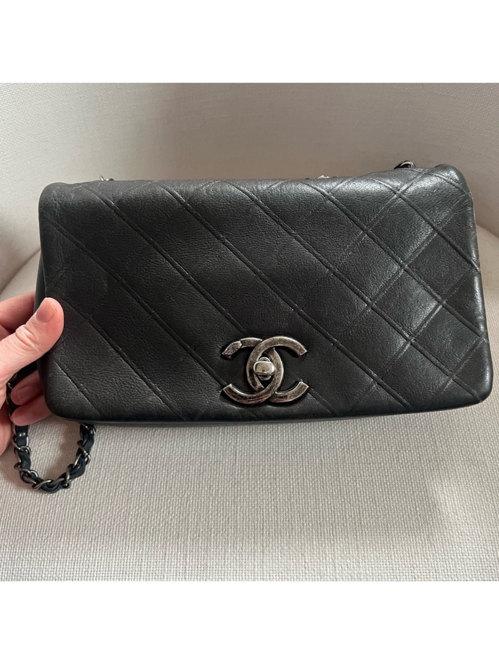 CHANEL Black and blue Quilted Lambskin Shoulder Bag with Silver CC Hardware